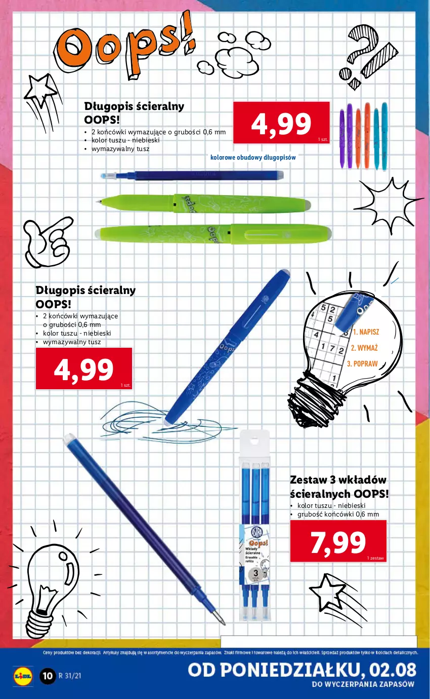 Gazetka promocyjna Lidl - GAZETKA - ważna 02.08 do 07.08.2021 - strona 10 - produkty: Długopis, Tusz