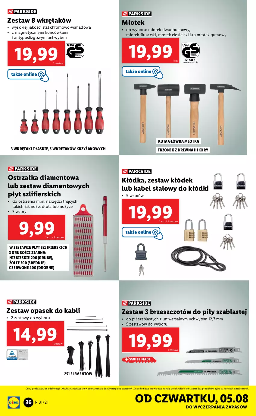 Gazetka promocyjna Lidl - GAZETKA - ważna 02.08 do 07.08.2021 - strona 36 - produkty: Kłódka, Młot, Młotek, Noż, Nożyce, Pasek, Sok, Wkręt