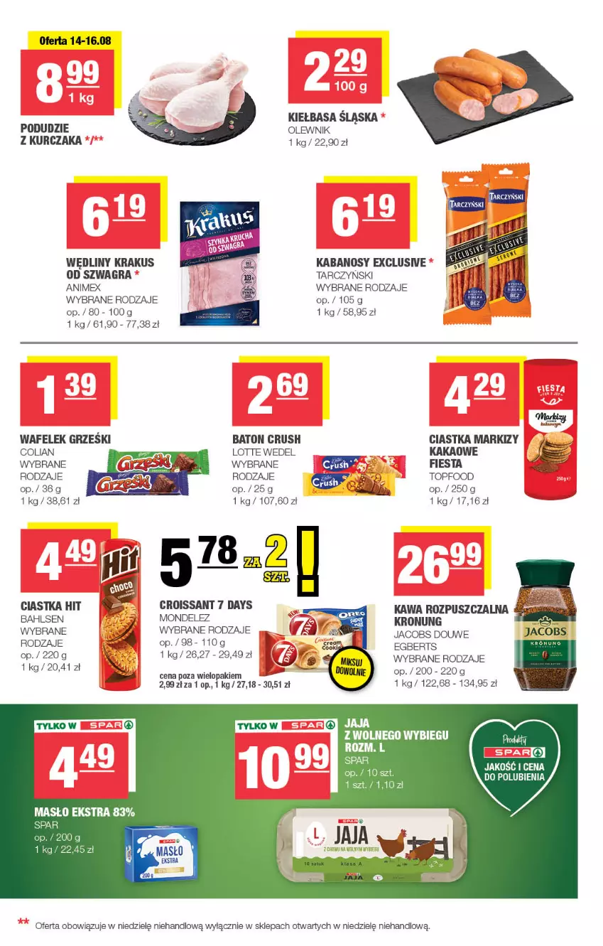 Gazetka promocyjna Spar - Spar-Mini - ważna 12.08 do 23.08.2026 - strona 3 - produkty: 7 Days, Baton, Ciastka, Croissant, Gra, Jacobs, Kabanos, Kakao, Kawa, Kawa rozpuszczalna, Kiełbasa, Kiełbasa śląska, Krakus, Kurczak, Masło, Olewnik, Tarczyński, Top, Wafelek