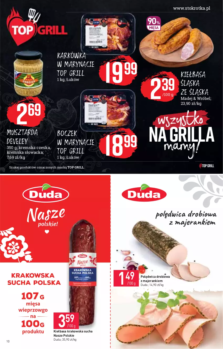 Gazetka promocyjna Stokrotka - Supermarket - ważna 06.05 do 12.05.2021 - strona 10 - produkty: Boczek, Duda, Grill, Kiełbasa, Kiełbasa krakowska, Kiełbasa śląska, Mus, Musztarda, Polędwica, Top