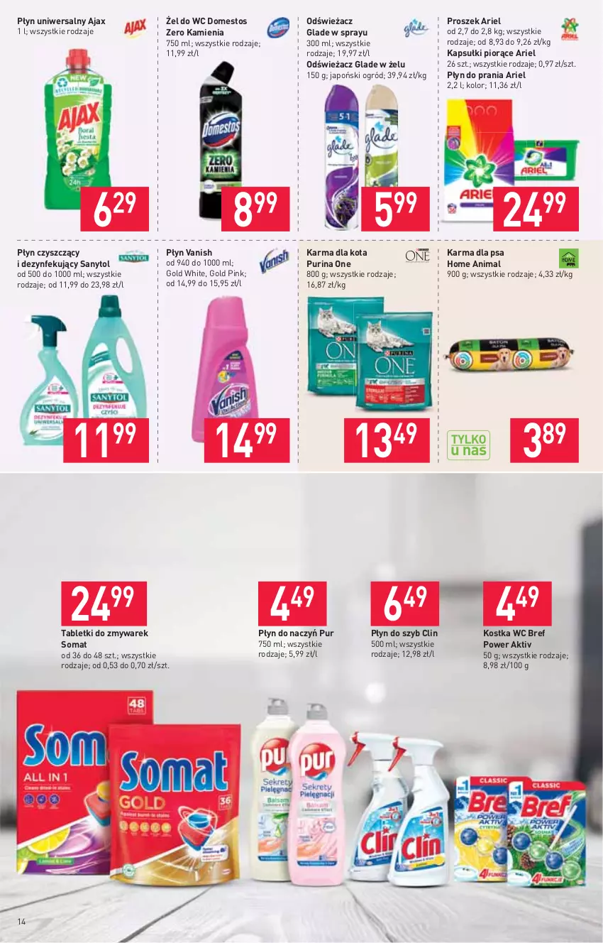 Gazetka promocyjna Stokrotka - Supermarket - ważna 06.05 do 12.05.2021 - strona 14 - produkty: Ajax, Ariel, Bref, Clin, Domestos, Ogród, Płyn do prania, Płyn do szyb, Pur, Purina, Sanytol, Somat, Tablet, Vanish