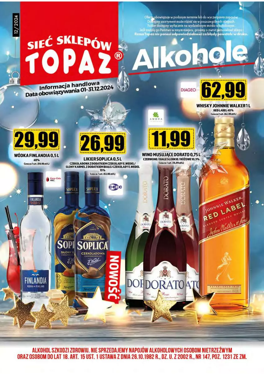 Gazetka promocyjna Topaz - Gazetka - ważna 02.12 do 31.12.2024 - strona 2 - produkty: Finlandia, Johnnie Walker, Likier, Mus, Soplica, Top, Whisky, Wino, Wino musujące, Wódka