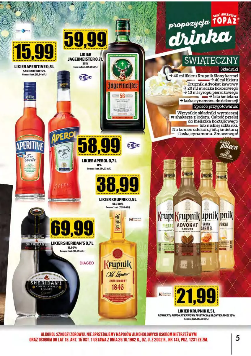 Gazetka promocyjna Topaz - Gazetka - ważna 02.12 do 31.12.2024 - strona 6 - produkty: Aperol, Fa, Jagermeister, Kokos, Krupnik, Lanki, LG, Likier, Piernik, Syrop