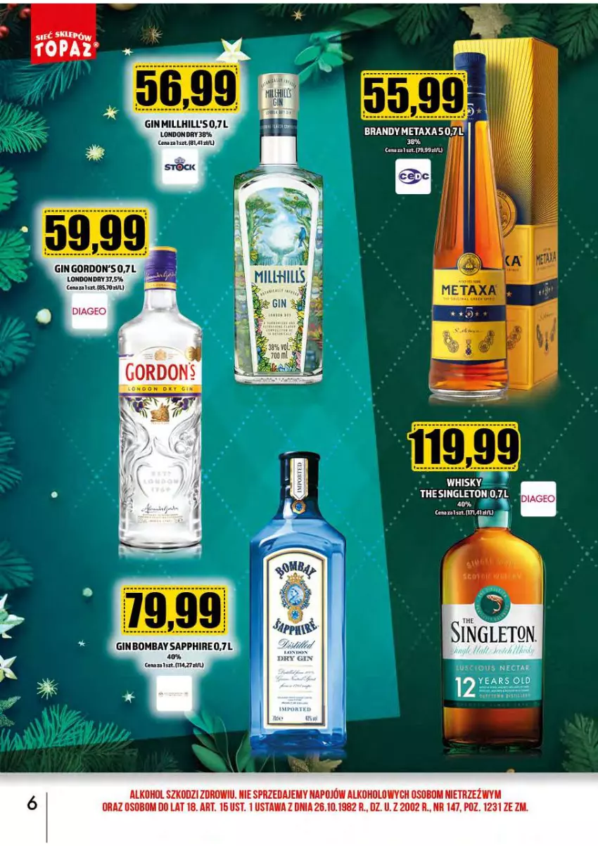 Gazetka promocyjna Topaz - Gazetka - ważna 02.12 do 31.12.2024 - strona 7 - produkty: Brandy, Gin, Gordon's, HP, Metaxa, Whisky