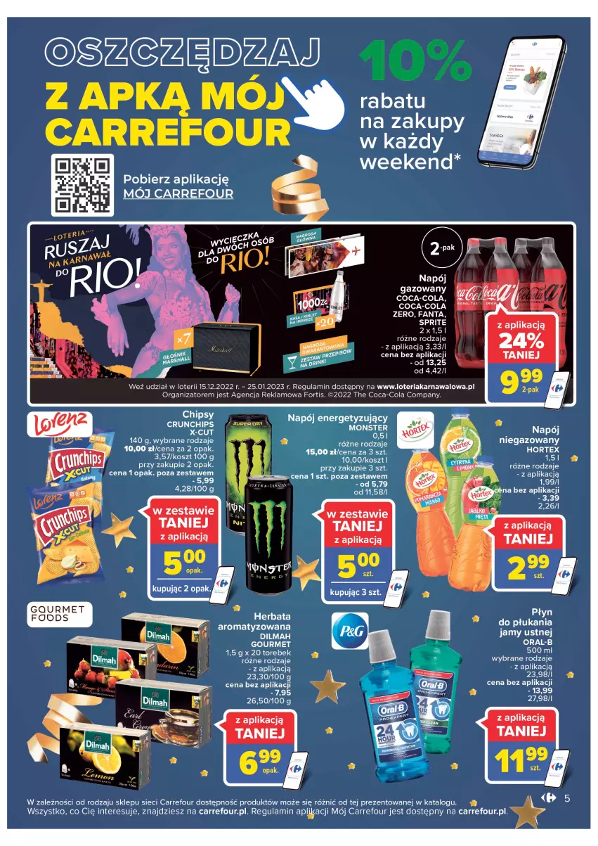 Gazetka promocyjna Carrefour - Gazetka Carrefour - ważna 27.12 do 31.12.2022 - strona 5 - produkty: AEG, Coca-Cola, Crunchips, Dilmah, Fa, Fanta, Herbata, Hortex, Kosz, Napój