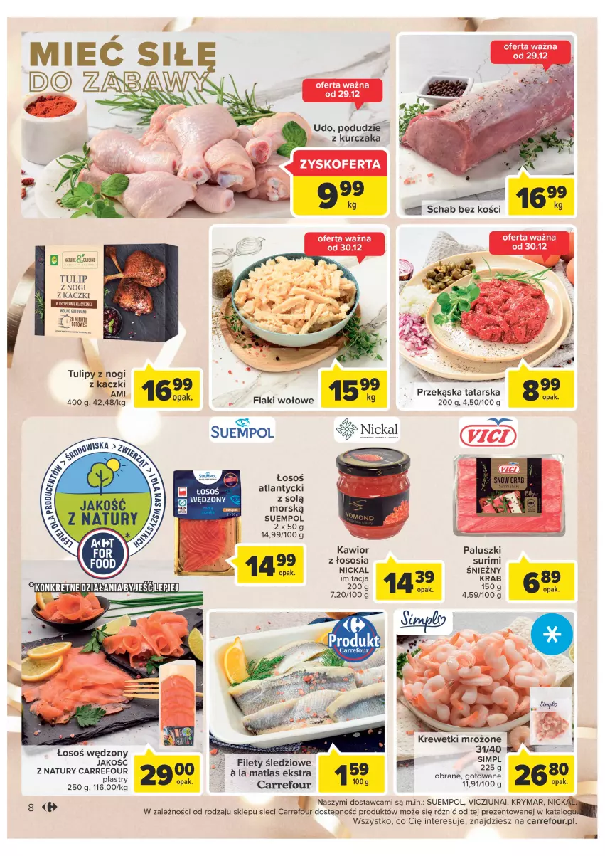 Gazetka promocyjna Carrefour - Gazetka Carrefour - ważna 27.12 do 31.12.2022 - strona 8 - produkty: Kawior, Krewetki, Kurczak, Sos, Suempol, Surimi