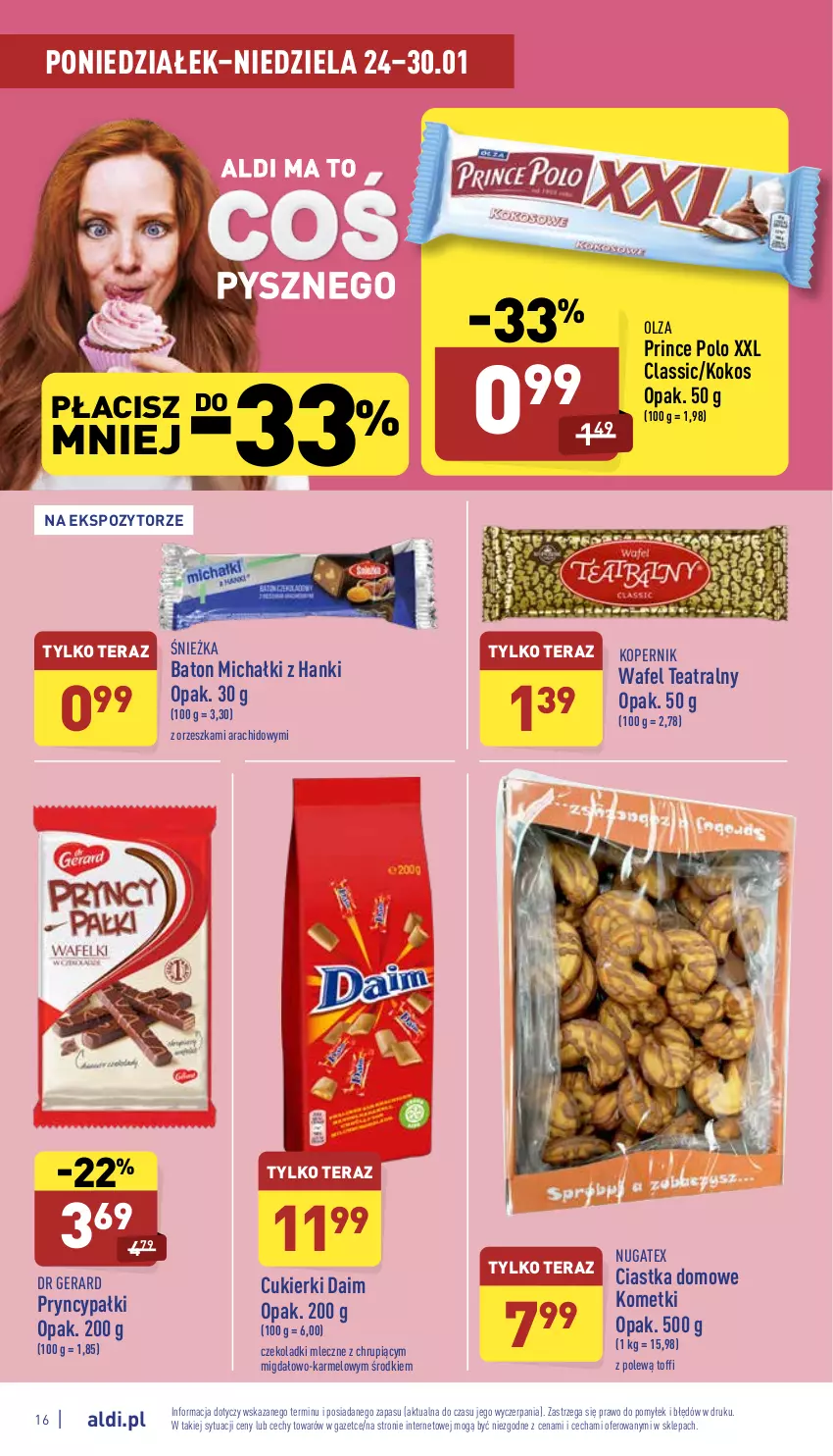 Gazetka promocyjna Aldi - Pełny katalog - ważna 24.01 do 30.01.2022 - strona 16 - produkty: Baton, Ciastka, Cukier, Cukierki, Dr Gerard, Kokos, Michałki, Prince Polo, Tera