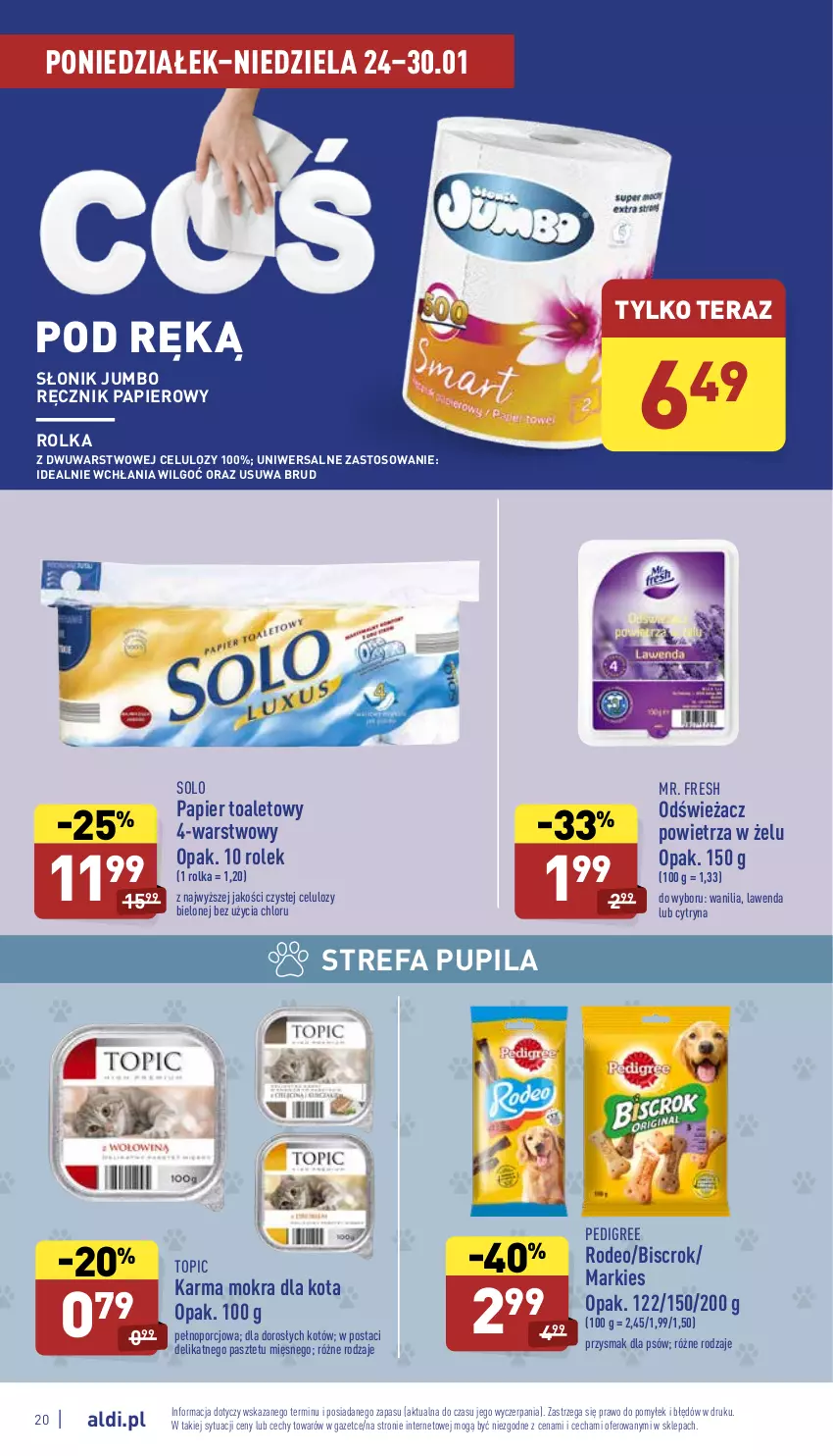 Gazetka promocyjna Aldi - Pełny katalog - ważna 24.01 do 30.01.2022 - strona 20 - produkty: Fa, LG, Odświeżacz powietrza, Papier, Papier toaletowy, Pasztet, Pedigree, Por, Ręcznik, Tera, Top