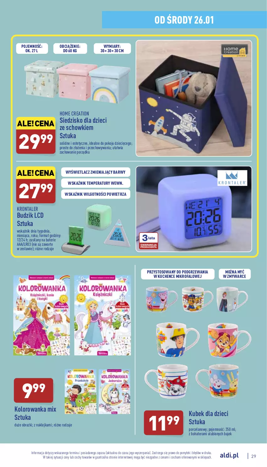 Gazetka promocyjna Aldi - Pełny katalog - ważna 24.01 do 30.01.2022 - strona 29 - produkty: Budzik, Dzieci, Fa, Klej, Kolorowanka, Kubek, LG, Obraz, Por, Siedzisko, Silan, Tera