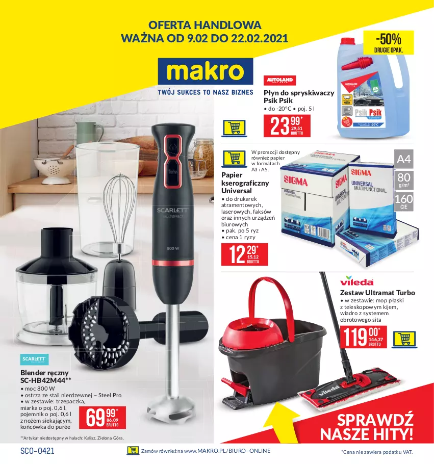 Gazetka promocyjna Makro - [Oferta promocyjna] Artykuły przemysłowe - ważna 09.02 do 22.02.2021 - strona 1 - produkty: Biuro, Blender, Blender ręczny, Fa, Gra, Kije, Miarka, Mop, Noż, Papier, Płyn do spryskiwaczy, Pojemnik, Pur, Rama, Ser, Teleskop, Trzepaczka, Wiadro