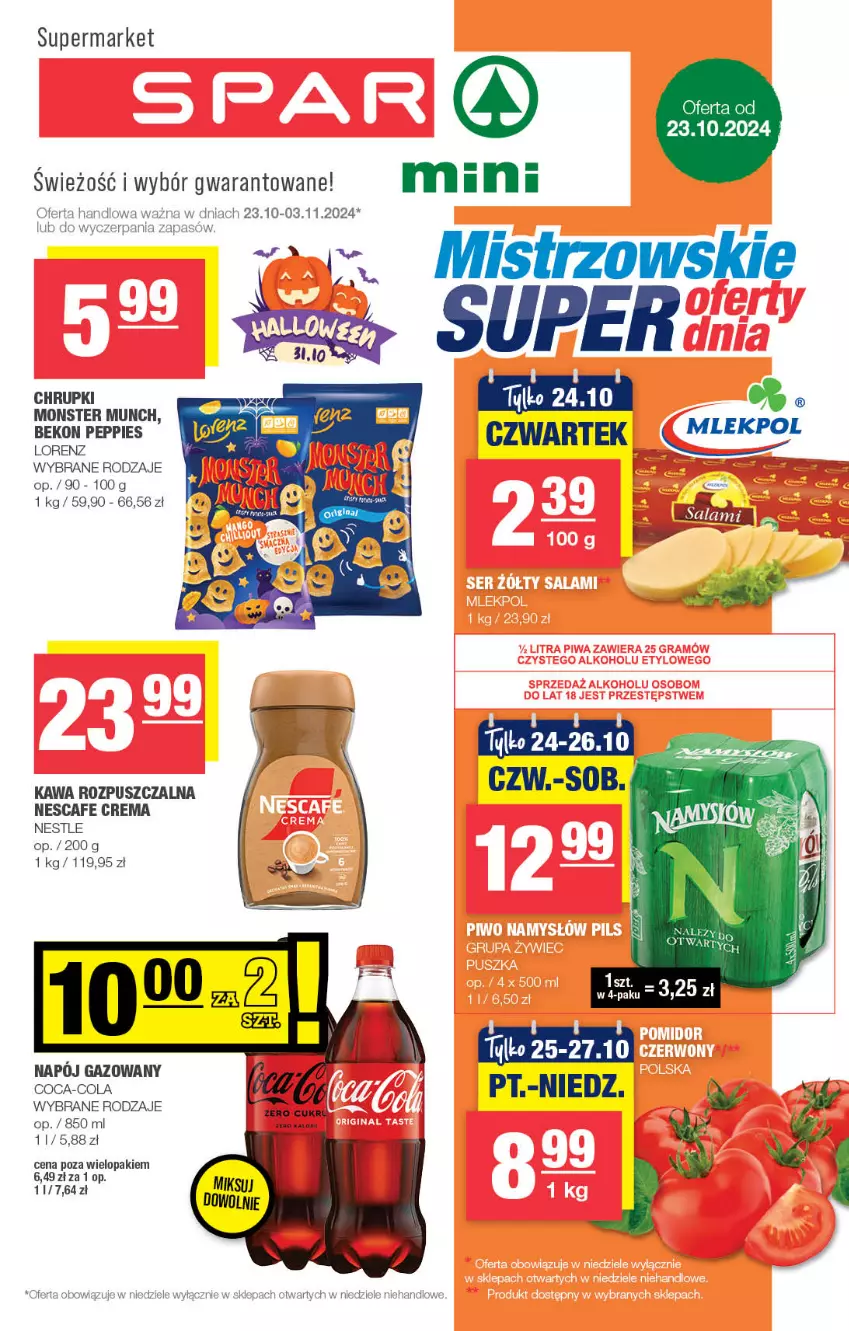 Gazetka promocyjna Spar - Spar-Mini - ważna 21.10 do 31.10.2024 - strona 1 - produkty: Coca-Cola, Kawa, Kawa rozpuszczalna, Lorenz, Napój, Napój gazowany