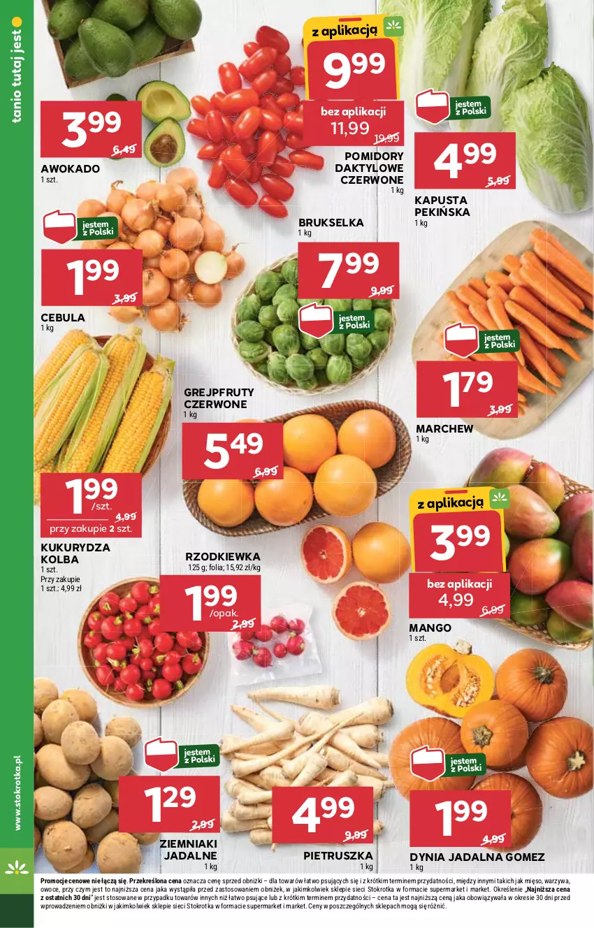 Gazetka promocyjna Stokrotka - Supermarket - ważna 09.10 do 15.10.2025 - strona 10 - produkty: Brukselka, Cebula, Grejpfrut, Kukurydza, Mango, Mięso, Owoce, Pietruszka, Pomidory, Rzodkiewka, Warzywa, Ziemniaki