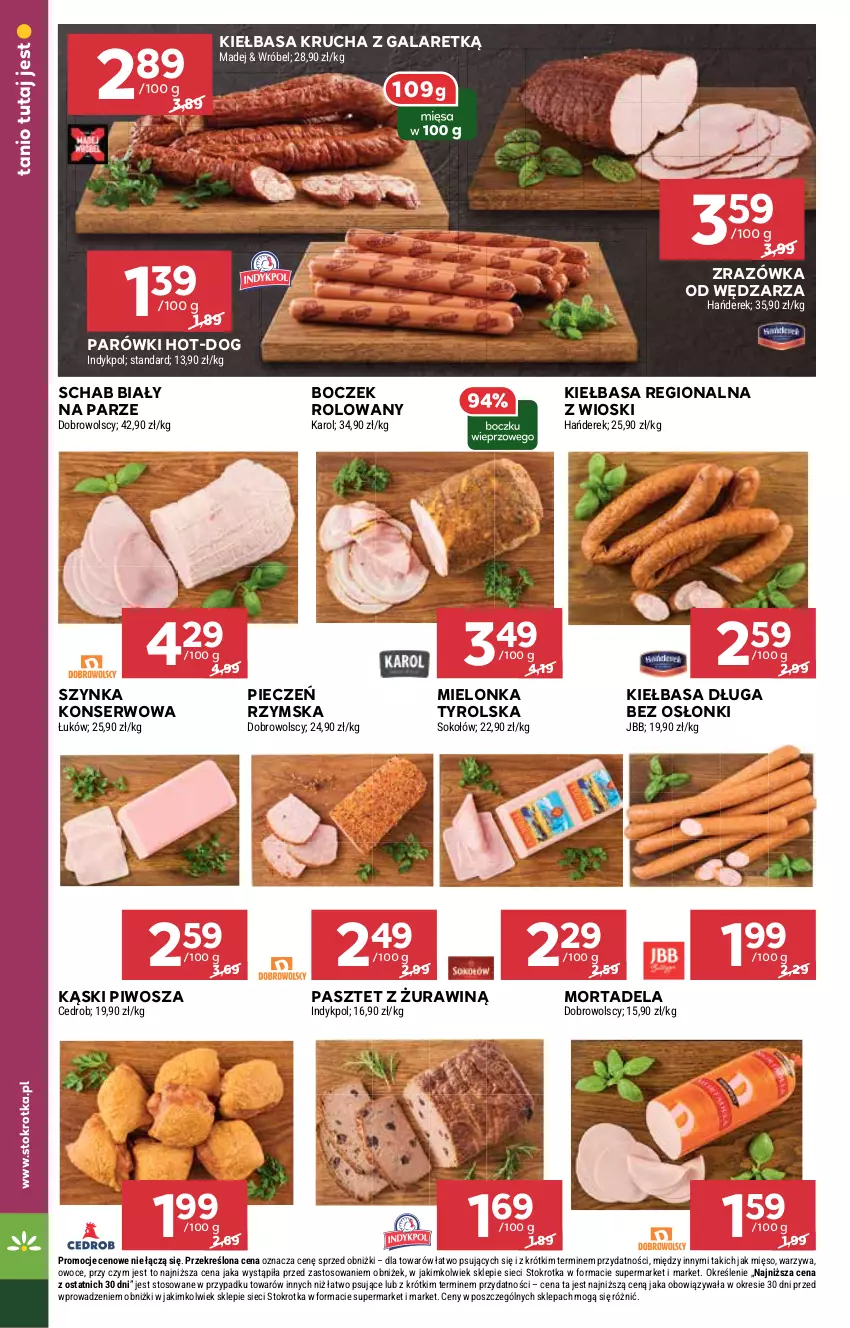 Gazetka promocyjna Stokrotka - Supermarket - ważna 09.10 do 15.10.2025 - strona 12 - produkty: Boczek, Gala, Kiełbasa, Kiełbasa krucha, Mielonka tyrolska, Mięso, Owoce, Parówki, Pasztet, Piec, Pieczeń rzymska, Piwo, Ser, Sok, Sokołów, Szynka, Szynka konserwowa, Warzywa