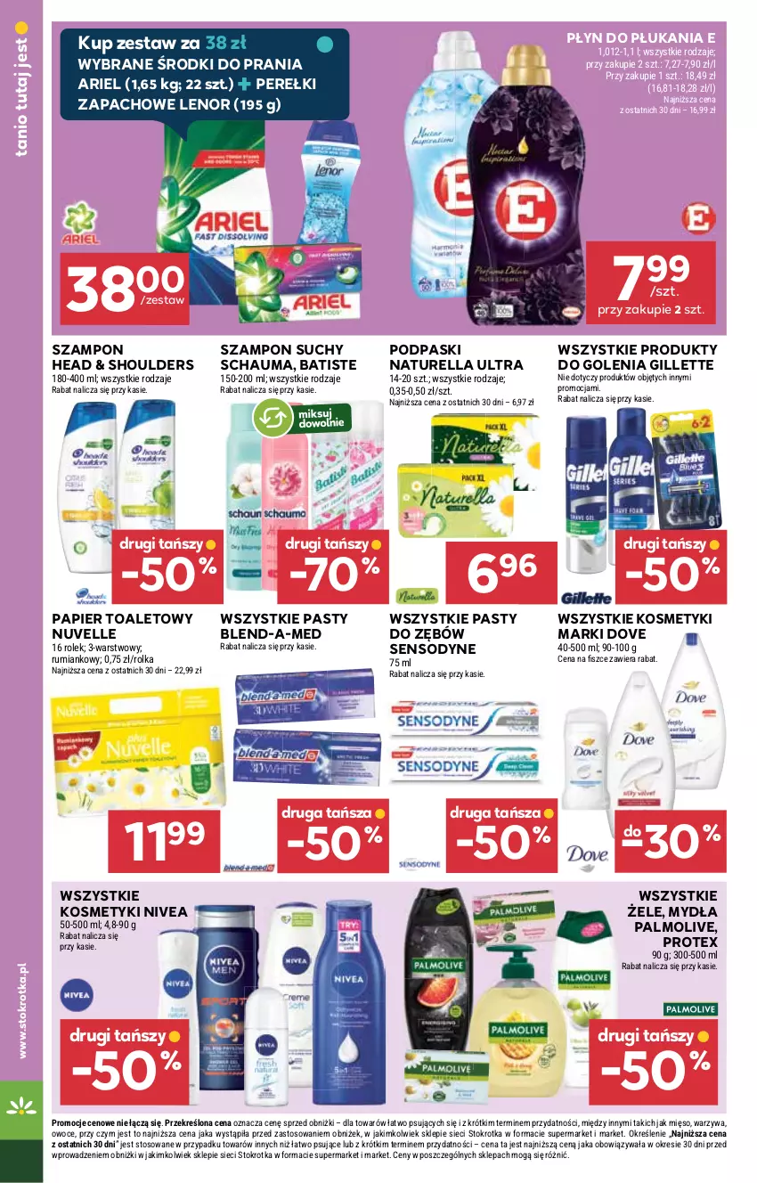 Gazetka promocyjna Stokrotka - Supermarket - ważna 09.10 do 15.10.2025 - strona 36 - produkty: Ariel, Batiste, Blend-a-Med, Dove, Gillette, Lenor, Mięso, Naturell, Naturella, Nivea, Owoce, Palmolive, Papier, Papier toaletowy, Perełki zapachowe, Płyn do płukania, Podpaski, Rum, Schauma, Sensodyne, Szampon, Warzywa