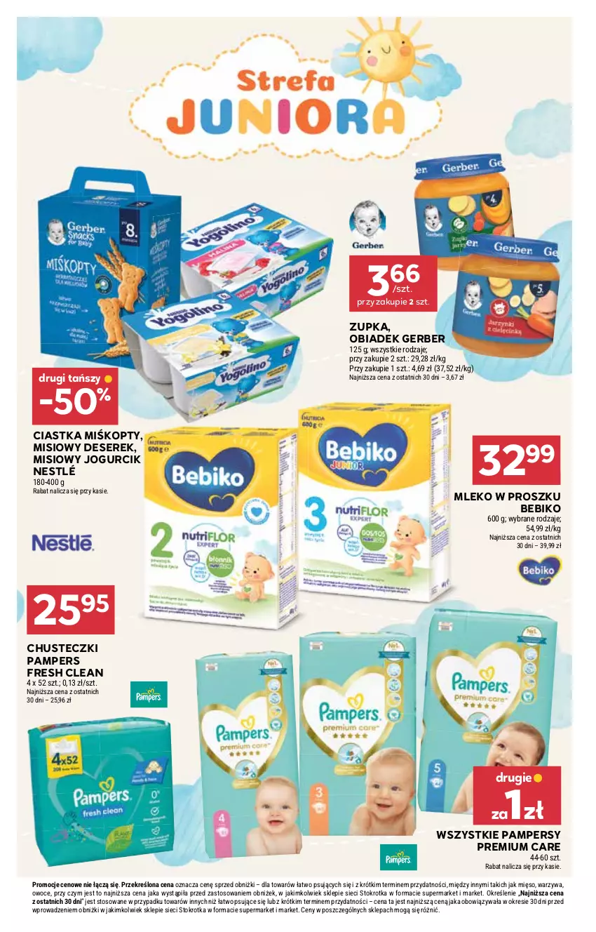 Gazetka promocyjna Stokrotka - Supermarket - ważna 09.10 do 15.10.2025 - strona 38 - produkty: Bebiko, Chusteczki, Ciastka, Deser, Gerber, Mięso, Mleko, Mleko w proszku, Nestlé, Owoce, Pampers, Ser, Serek, Warzywa