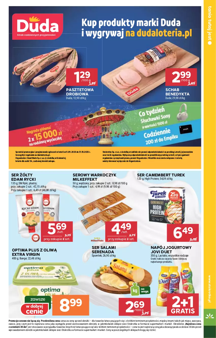 Gazetka promocyjna Stokrotka - Supermarket - ważna 09.10 do 15.10.2025 - strona 5 - produkty: Camembert, Duda, Edam, Gin, Gra, Gry, Jogurt, Koc, Mięso, Napój, Napój jogurtowy, Optima, Owoce, Pasztet, Salami, Schab Benedykta, Ser, Ser salami, Warzywa