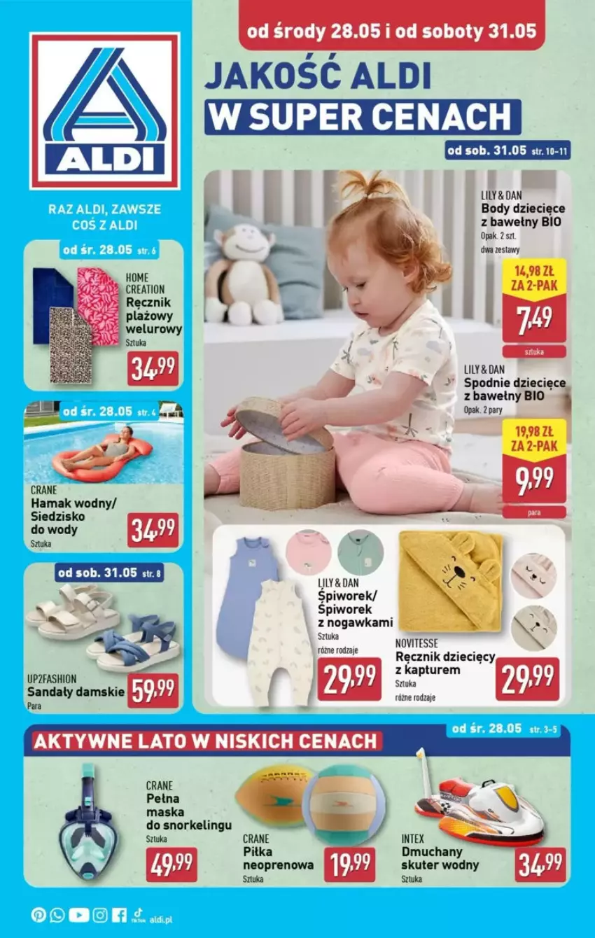 Gazetka promocyjna Aldi - ważna 28.05 do 07.06.2025 - strona 1 - produkty: Body, Dzieci, Fa, Hama, Maska, Piwo, Ręcznik, Sandał, Siedzisko, Spodnie