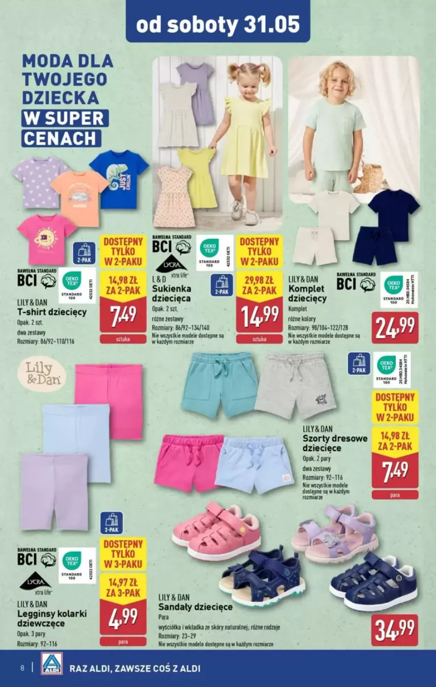 Gazetka promocyjna Aldi - ważna 28.05 do 07.06.2025 - strona 27 - produkty: Dres, Dzieci, Gin, Legginsy, Moda, Sandał, Sukienka, Szorty, T-shirt, Wełna