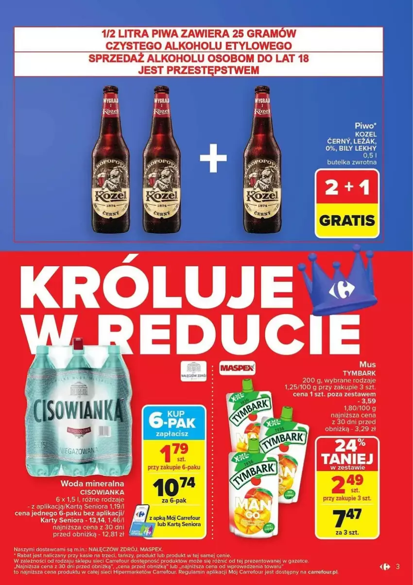 Gazetka promocyjna Carrefour - ważna 03.02 do 08.02.2025 - strona 3 - produkty: Cisowianka, Gra, Kozel, Piwa, Piwo, Tymbark, Woda, Woda mineralna