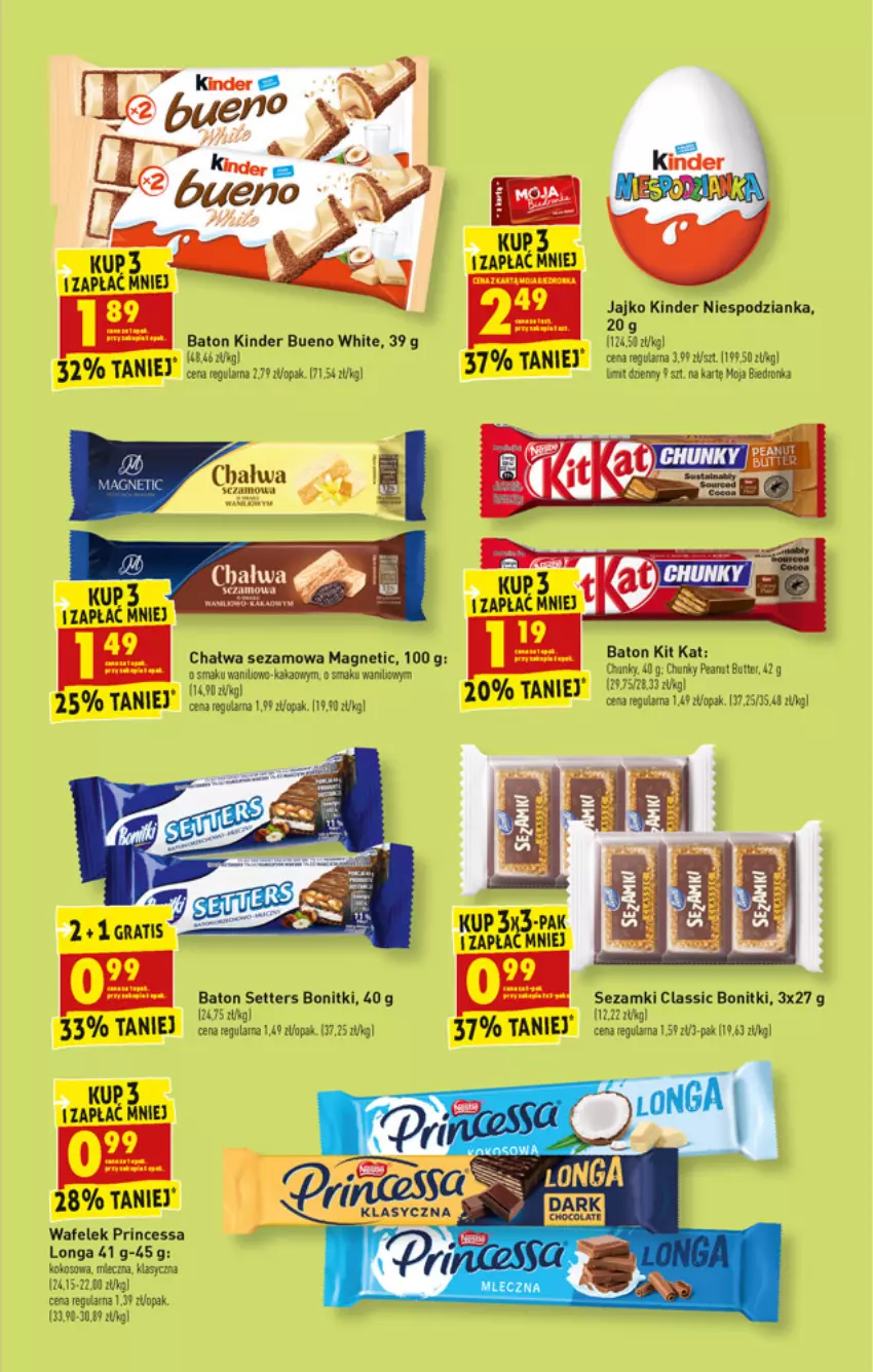 Gazetka promocyjna Biedronka - W tym tygodniu - ważna 24.01 do 30.01.2022 - strona 39 - produkty: Baton, Bonitki, Chałwa, Kinder, Kinder Bueno, Kit Kat, Miecz, Orka, Pax, Princessa, Sezam, Wafelek