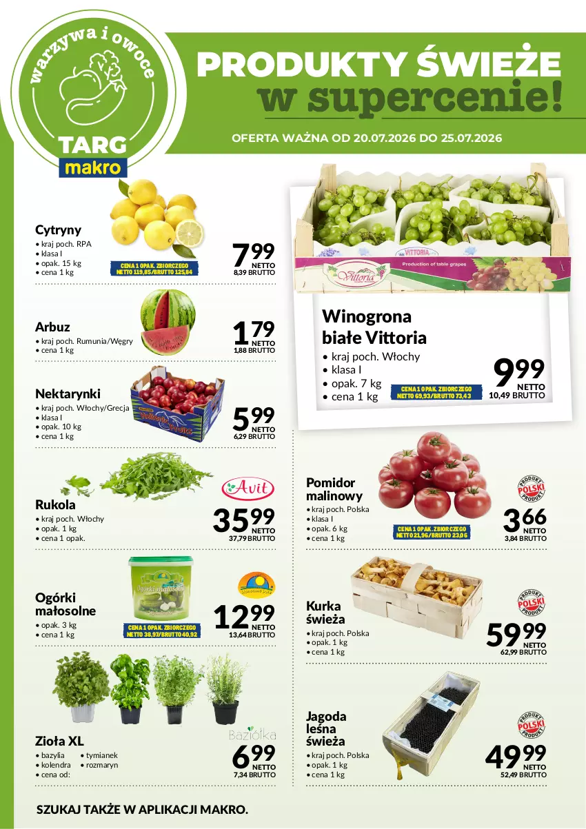 Gazetka promocyjna Makro - Targ MAKRO - oferta świeża w super cenach! - ważna 20.07 do 25.07.2026 - strona 5 - produkty: Arbuz, Bazyl, Bazylia, Cytryny, Gry, Kolendra, Nektar, Pomidor malinowy, Rukola, Rum, Wino, Winogrona