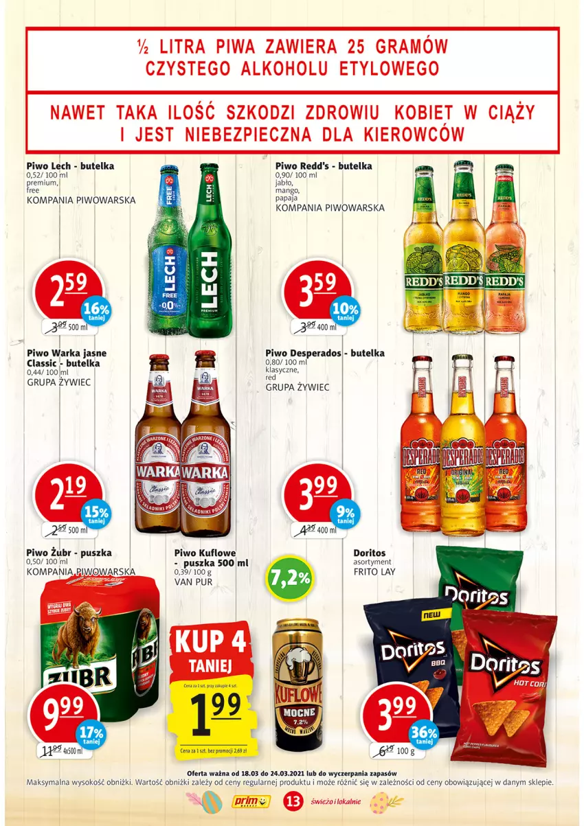 Gazetka promocyjna Prim Market - Gazetka - ważna 18.03 do 24.03.2021 - strona 13 - produkty: Desperados, Gra, Mango, Papaja, Piec, Piwa, Piwo, Pur, Redd's, Sok, Warka