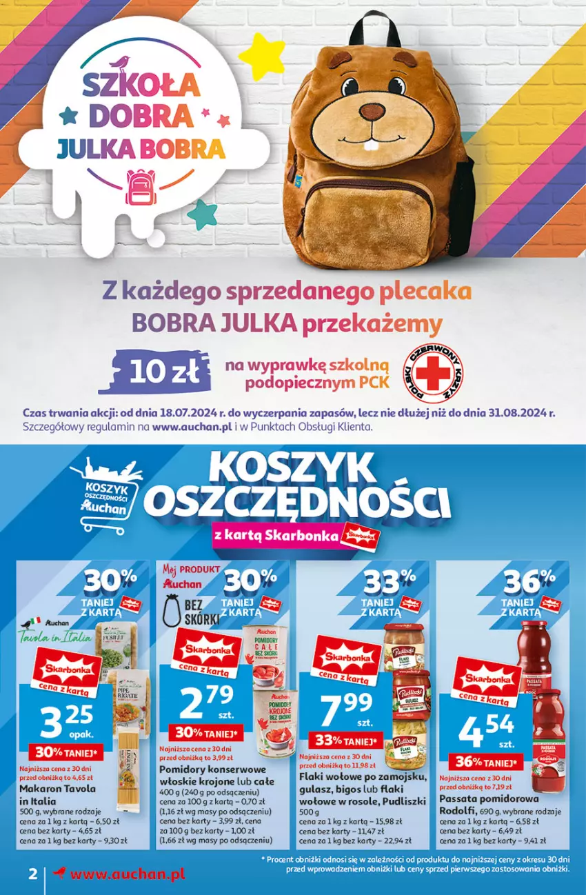 Gazetka promocyjna Auchan - Moje Auchan - ważna 08.08 do 14.08.2024 - strona 2 - produkty: Bigos, Flaki, Flaki wołowe, Makaron, Odol, Piec, Plecak, Pomidory, Pudliszki, Ser