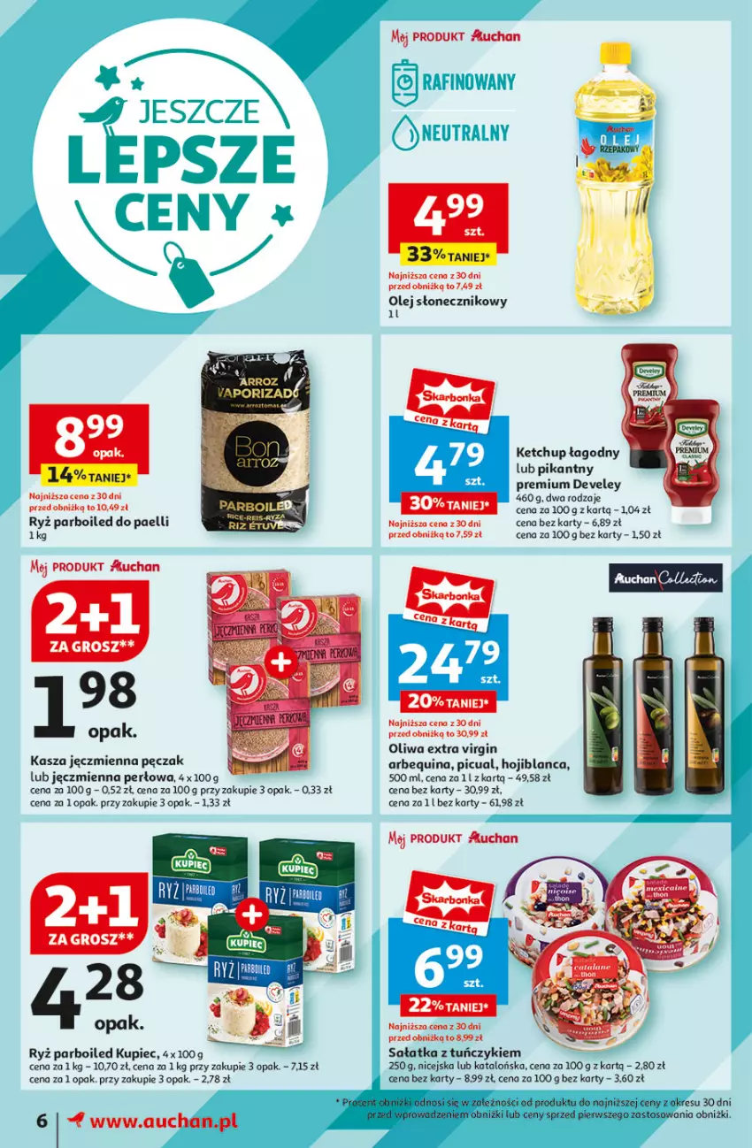 Gazetka promocyjna Auchan - Moje Auchan - ważna 08.08 do 14.08.2024 - strona 8 - produkty: Gin, Kasza, Kasza jęczmienna, Ketchup, Kupiec, Olej, Olej słonecznikowy, Oliwa, Piec, Ryż, Ryż parboiled, Sałat, Sałatka, Tuńczyk