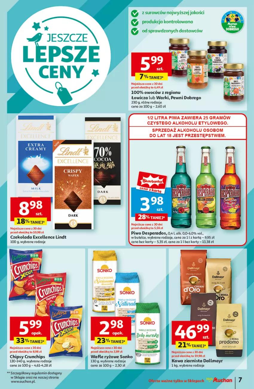 Gazetka promocyjna Auchan - Moje Auchan - ważna 08.08 do 14.08.2024 - strona 9 - produkty: Chipsy, Crunchips, Czekolada, Dallmayr, Desperados, Gra, Kawa, Kawa ziarnista, Lindt, Piwa, Piwo, Ryż, Sonko, Wafle