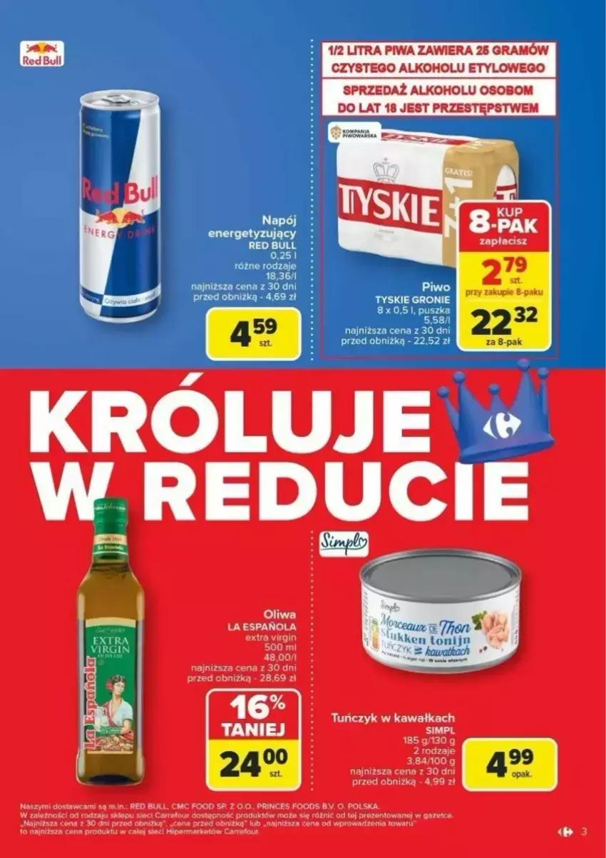 Gazetka promocyjna Carrefour - ważna 24.02 do 01.03.2025 - strona 3 - produkty: Kawa, Oliwa, Piwa, Red Bull, Tuńczyk, Tyskie