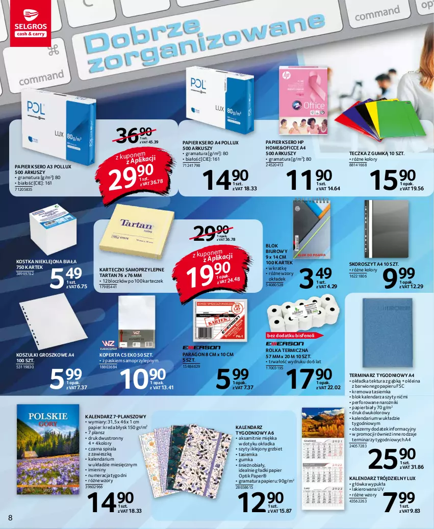 Gazetka promocyjna Selgros - Katalog Biuro - ważna 28.10 do 09.11.2021 - strona 8 - produkty: Aksam, Biuro, Gra, HP, Kalendarz, Karteczki samoprzylepne, Klej, Kosz, Lakier, Mop, Narożnik, Papier, Rama, Ser, Tarta