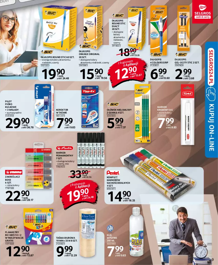 Gazetka promocyjna Selgros - Katalog Biuro - ważna 28.10 do 09.11.2021 - strona 9 - produkty: BIC, Biuro, Długopis, Flamastry, Gin, Gra, Klej, Marker