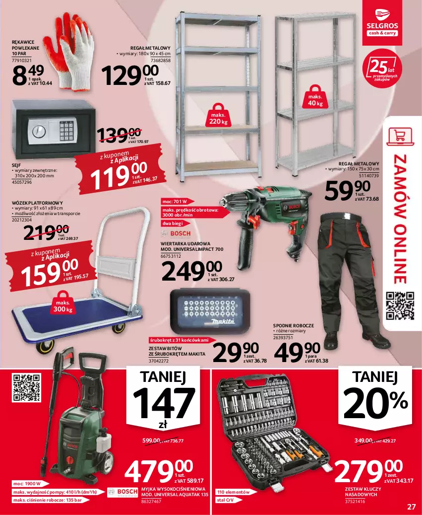 Gazetka promocyjna Selgros - Oferta przemysłowa - ważna 17.02 do 02.03.2022 - strona 27 - produkty: Koc, Makita, Por, Regał, Regał metalowy, Rękawice, Sejf, Sok, Spodnie, Tarka, Tran, Wiertarka, Wiertarka udarowa, Wózek, Zestaw kluczy, Zestaw kluczy nasadowych