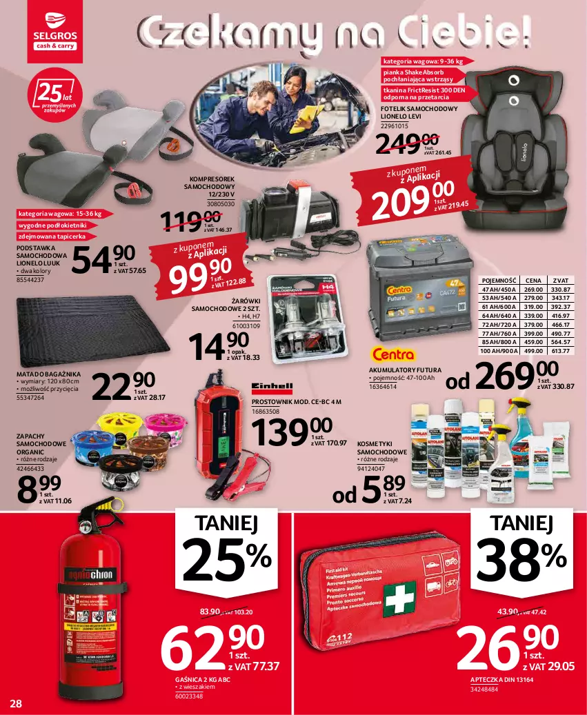 Gazetka promocyjna Selgros - Oferta przemysłowa - ważna 17.02 do 02.03.2022 - strona 28 - produkty: Akumulator, Fotel, Fotelik, Fotelik samochodowy, Gaśnica, Kompresor, Lion, Mata do bagażnika, O Bag, Podstawka samochodowa, Por, Prostownik, Tapicerka, Wieszak