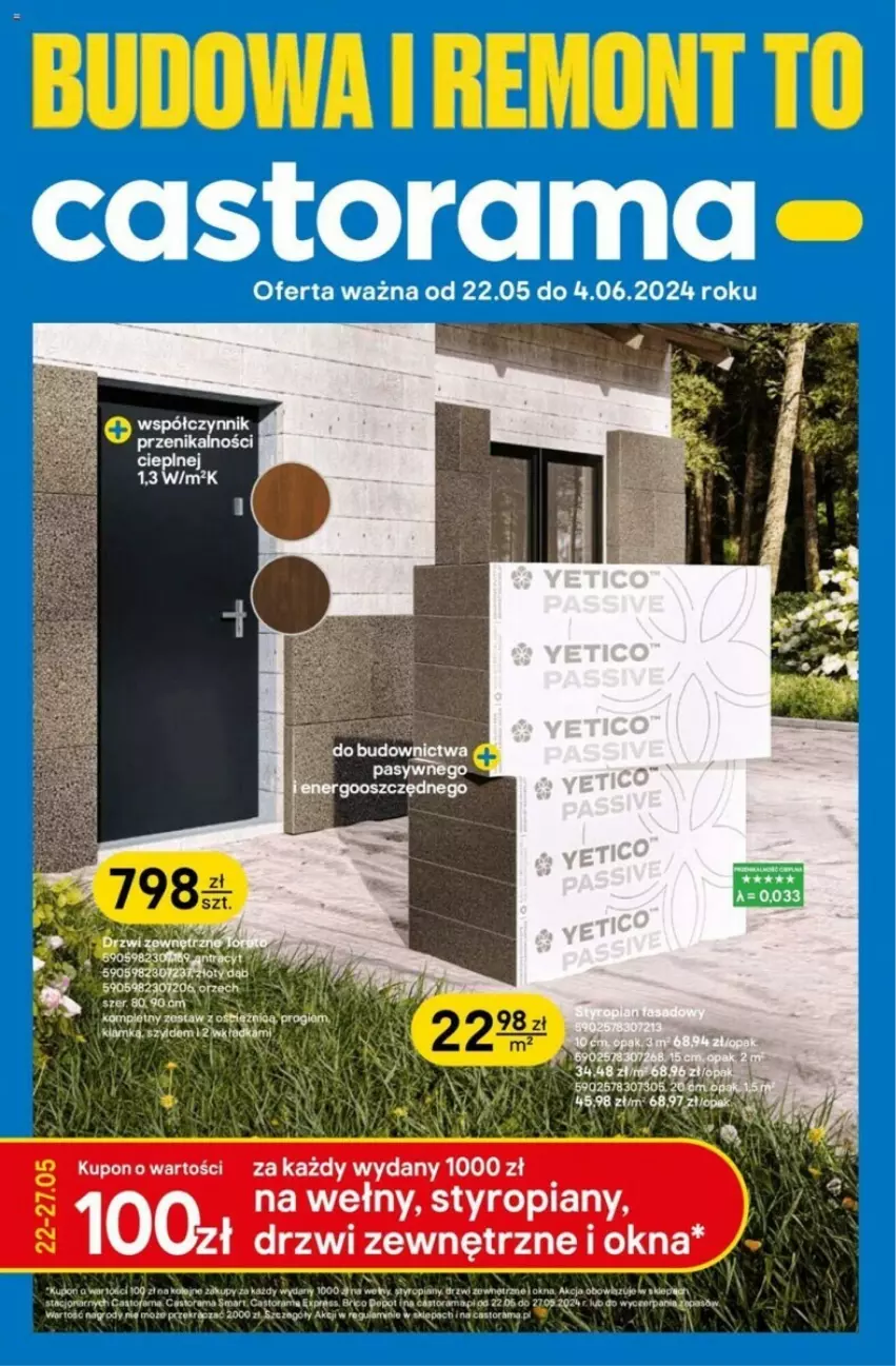 Gazetka promocyjna Castorama - ważna 22.05 do 04.06.2024 - strona 1 - produkty: Astor, Drzwi, Drzwi zewnętrzne, Fa, Koc, Młot, Rama