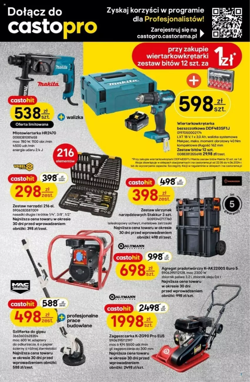 Gazetka promocyjna Castorama - ważna 22.05 do 04.06.2024 - strona 14 - produkty: Astor, Gra, K2, Makita, Młot, Młotowiertarka, Odkurzacz, Olej, Papier, Papier ścierny, Rama, Szlifierka, Tarka, Teleskop, Top, Walizka, Wiertarka, Wiertarkowkrętarka, Wkręt, Wkrętarka, Zestaw narzędzi