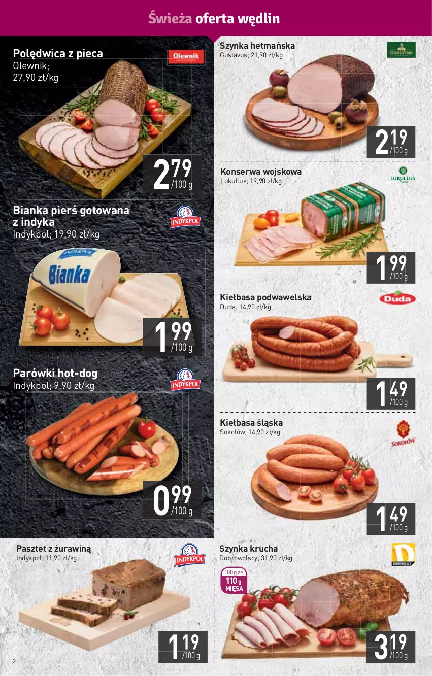 Gazetka promocyjna Stokrotka - Market - ważna 21.01 do 27.01.2021 - strona 2 - produkty: Bianka, Duda, HP, Kiełbasa, Kiełbasa podwawelska, Kiełbasa śląska, Olewnik, Parówki, Pasztet, Piec, Polędwica, Ser, Sok, Sokołów, Szynka, Wawel