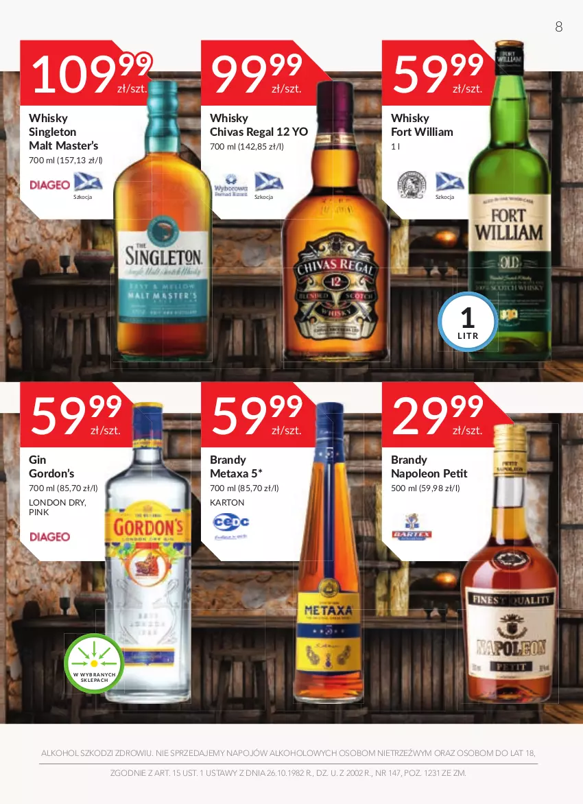 Gazetka promocyjna Stokrotka - Oferta alkoholowa - ważna 26.05 do 22.06.2022 - strona 8 - produkty: Brandy, Gin, Koc, Leon, Metaxa, Oleo, Whisky