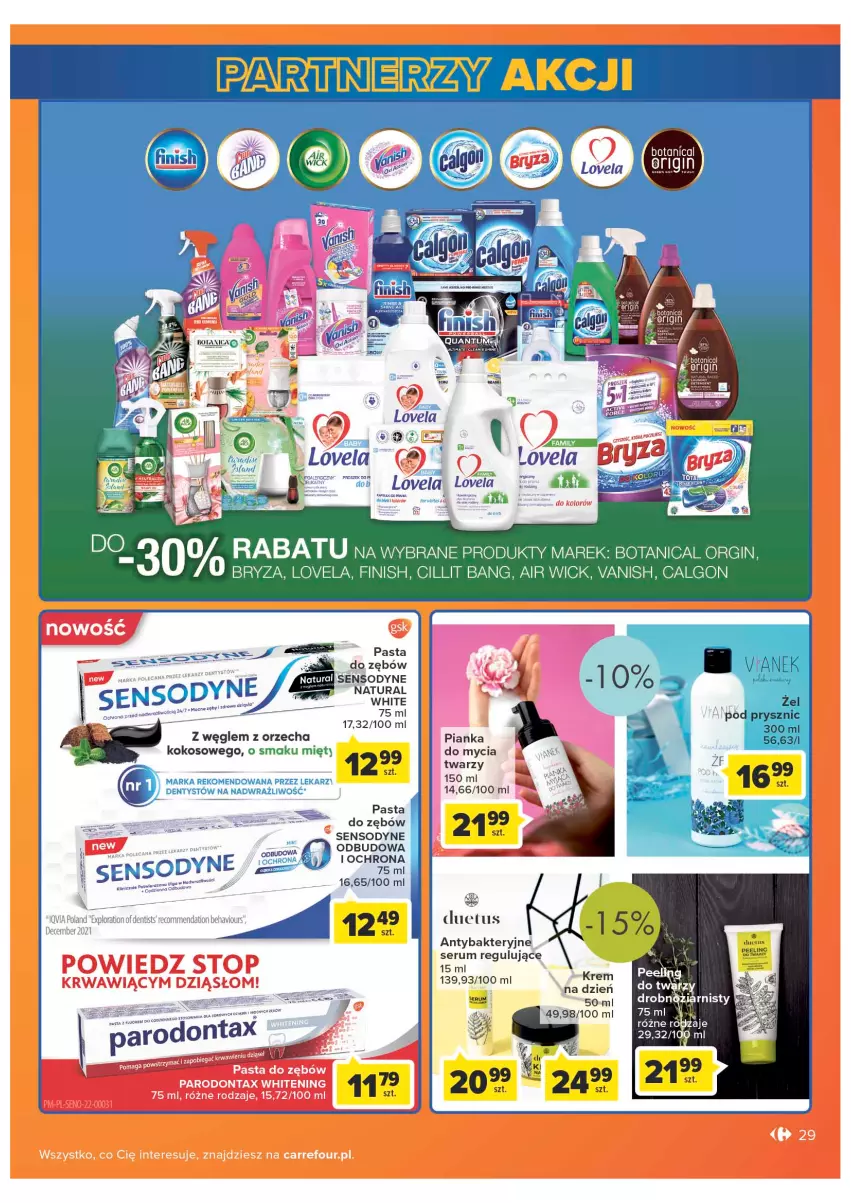 Gazetka promocyjna Carrefour - Gazetka Carrefour - ważna 04.05 do 28.05.2022 - strona 29 - produkty: Air Wick, Bryza, Calgon, Cillit Bang, Finish, Gin, Kokos, Krem na dzień, LG, Lovela, Rum, Sensodyne, Ser, Serum, Vanish