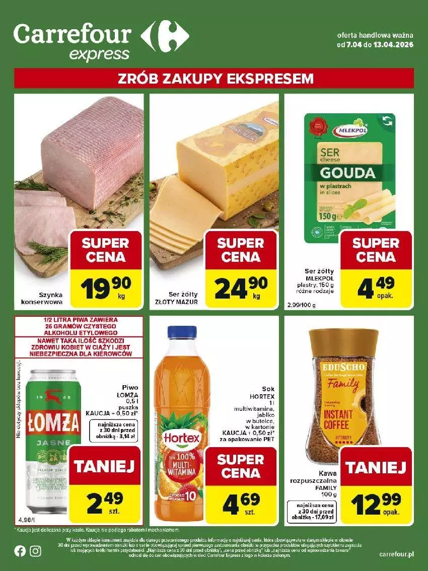 Gazetka promocyjna Carrefour - Gazetka Express - ważna 07.04 do 13.04.2026 - strona 2 - produkty: Fa, Gra, Hortex, Kawa, Kiwi, Piec, Piwa, Ser, Szynka, Złoty Mazur