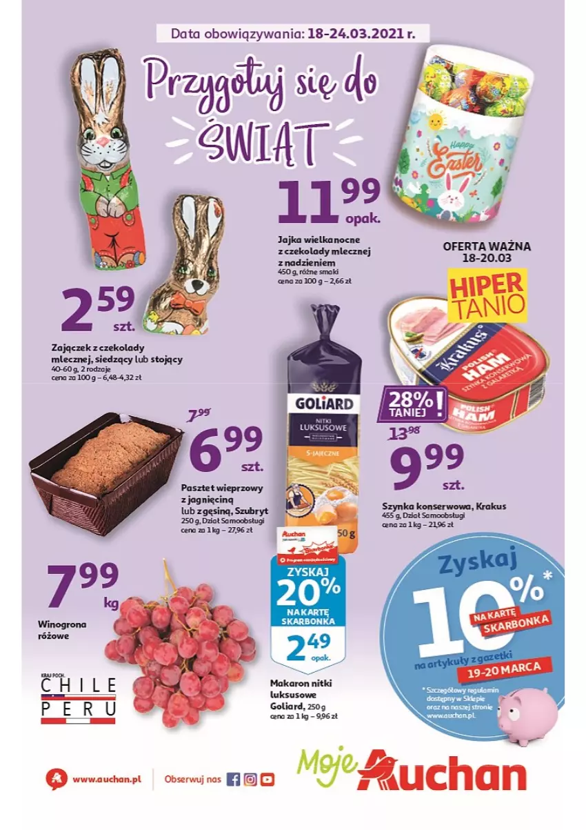Gazetka promocyjna Auchan - Przygotuj się do Świąt Moje Auchan - ważna 18.03 do 24.03.2021 - strona 1 - produkty: Goliard, Makaron, Pasztet, Szubryt