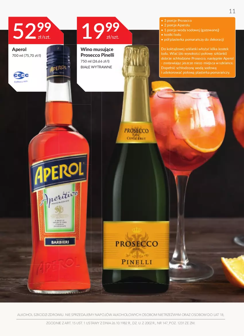 Gazetka promocyjna Stokrotka - Oferta alkoholowa - ważna 31.03 do 27.04.2022 - strona 11 - produkty: Aperol, Lanki, Mus, Por, Prosecco, Sok, Stek, Wino, Wino musujące