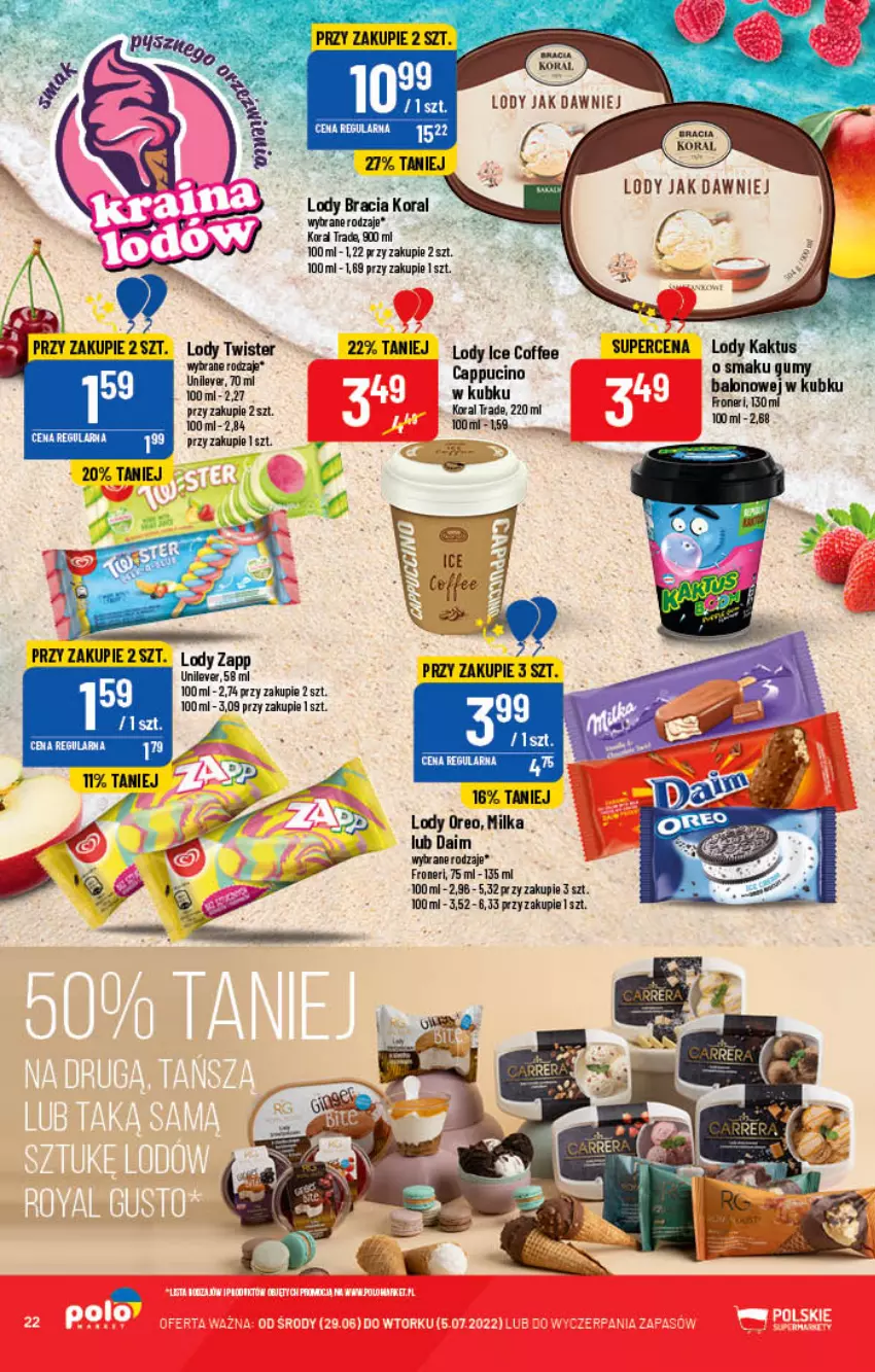 Gazetka promocyjna PoloMarket - Gazetka pomocyjna - ważna 29.06 do 05.07.2022 - strona 22 - produkty: Kaktus, Lody, Milka, Oreo