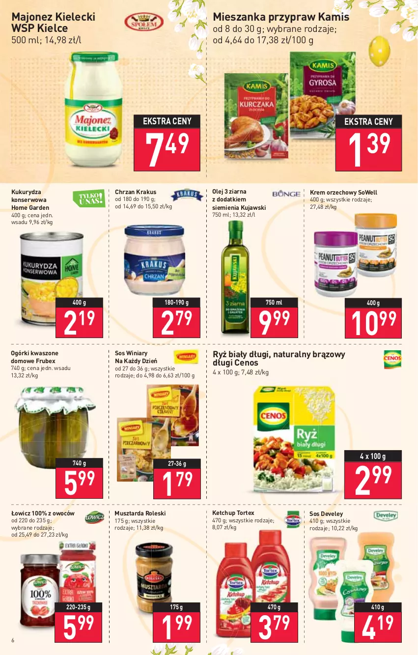 Gazetka promocyjna Stokrotka - Market - ważna 14.04 do 20.04.2022 - strona 6 - produkty: Cenos, Chrzan, Kamis, Ketchup, Krakus, Krem orzechowy, Kujawski, Kukurydza, Kukurydza konserwowa, Majonez, Mus, Musztarda, Olej, Ryż, Ryż biały, Ser, Sos, Winiary