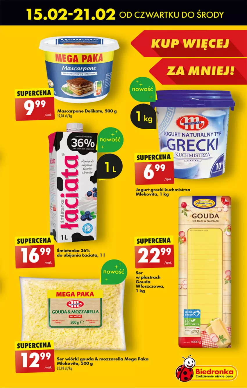 Gazetka promocyjna Biedronka - Od czwartku - ważna 15.02 do 21.02.2024 - strona 45 - produkty: Gouda, Jogurt, Jogurt naturalny, Mascarpone, Mleko, Mlekovita, Mozzarella, Ser