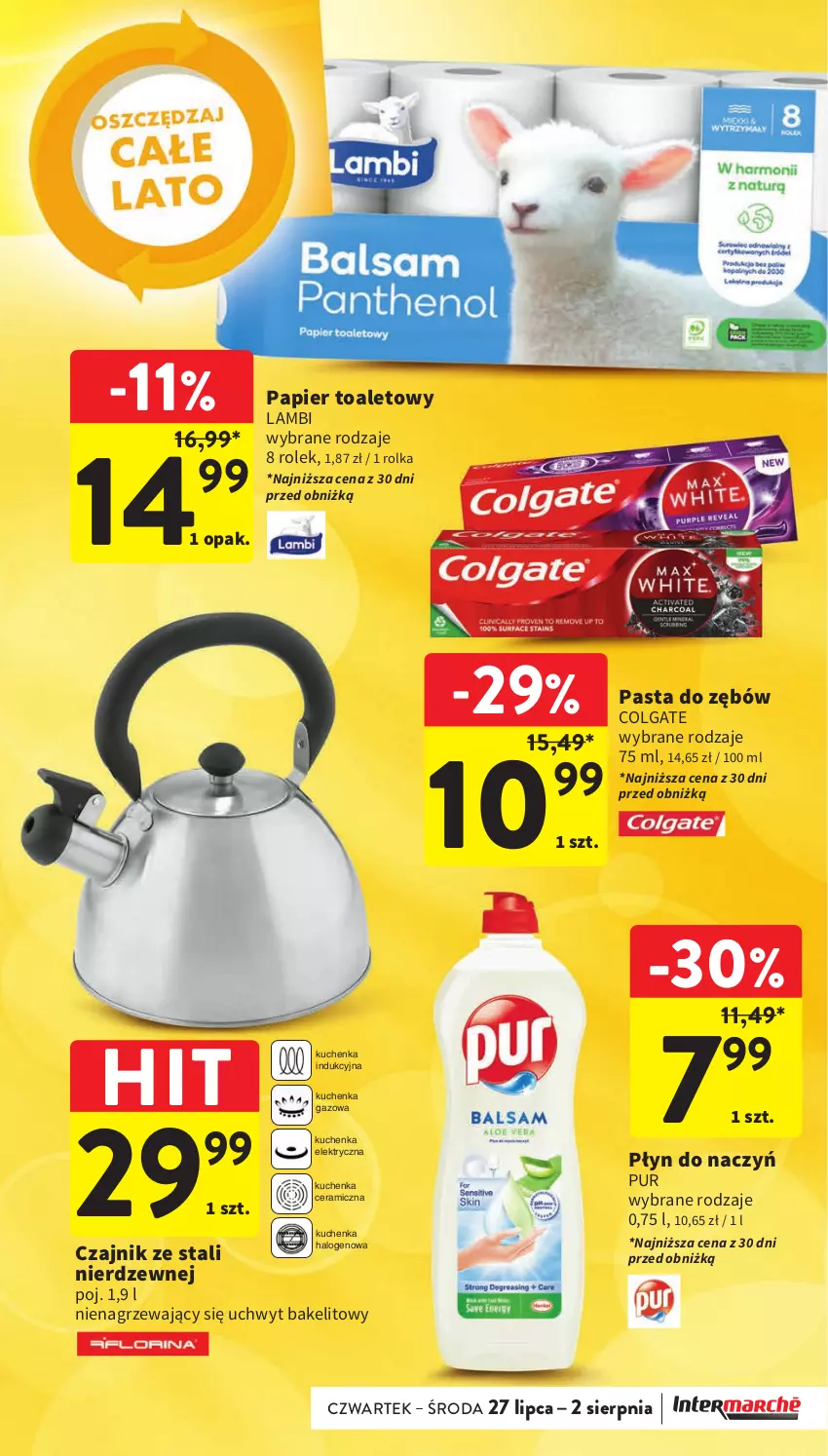 Gazetka promocyjna Intermarche - Gazetka Intermarche - ważna 27.07 do 02.08.2023 - strona 13 - produkty: Colgate, Czajnik, Halo, LG, Papier, Papier toaletowy, Pasta do zębów, Pur