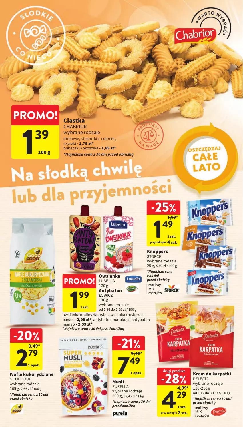 Gazetka promocyjna Intermarche - Gazetka Intermarche - ważna 27.07 do 02.08.2023 - strona 30 - produkty: Babeczki, Baton, Bell, Bella, Chabrior, Ciastka, Daktyle, Delecta, Karp, Knoppers, Kokos, Krem do karpatki, Lubella, Maliny, Mango, Mus, Owsianka, Pur, Wafle