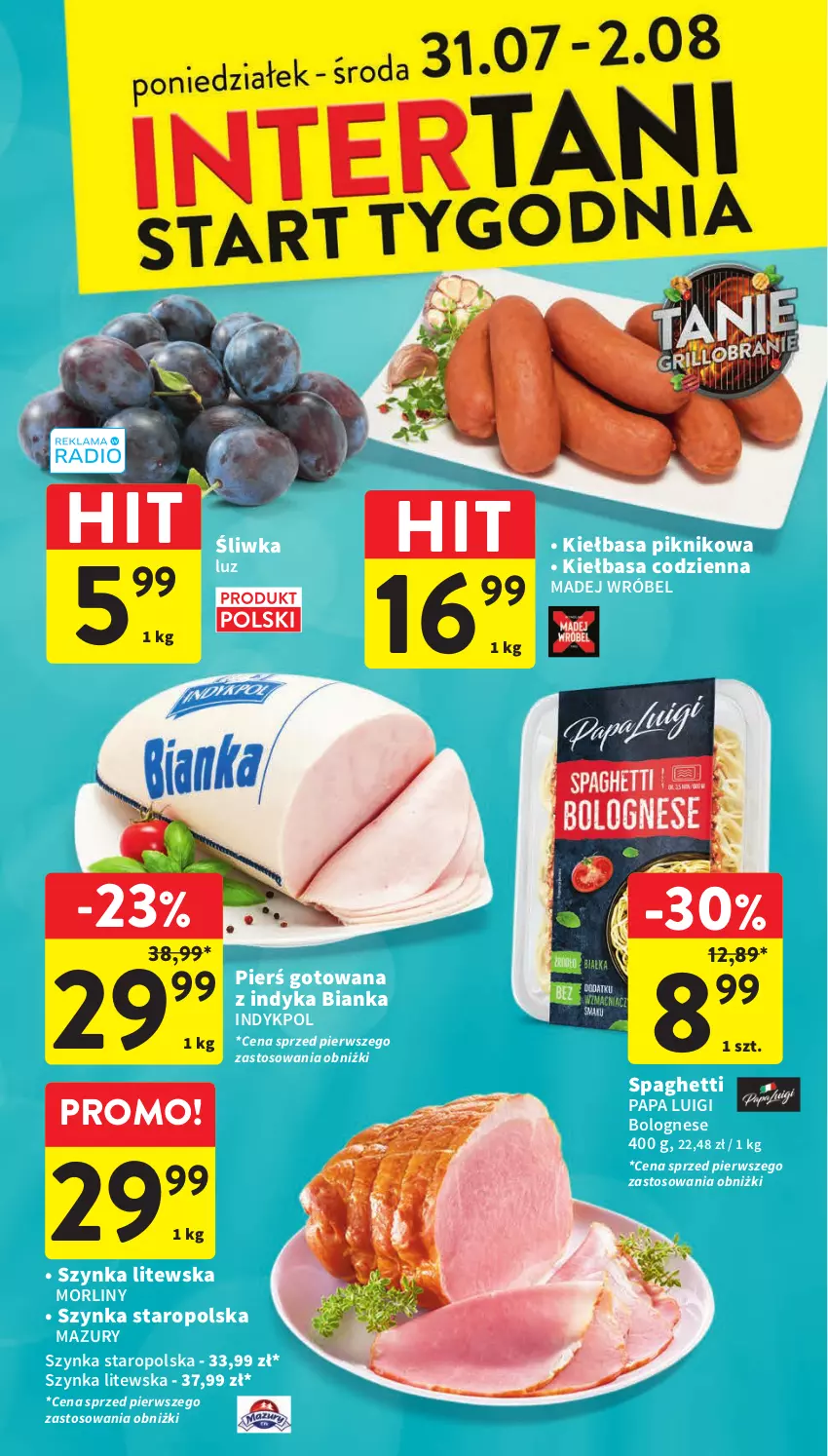 Gazetka promocyjna Intermarche - Gazetka Intermarche - ważna 27.07 do 02.08.2023 - strona 38 - produkty: Bianka, Kiełbasa, Madej Wróbel, Morliny, Spaghetti, Szynka