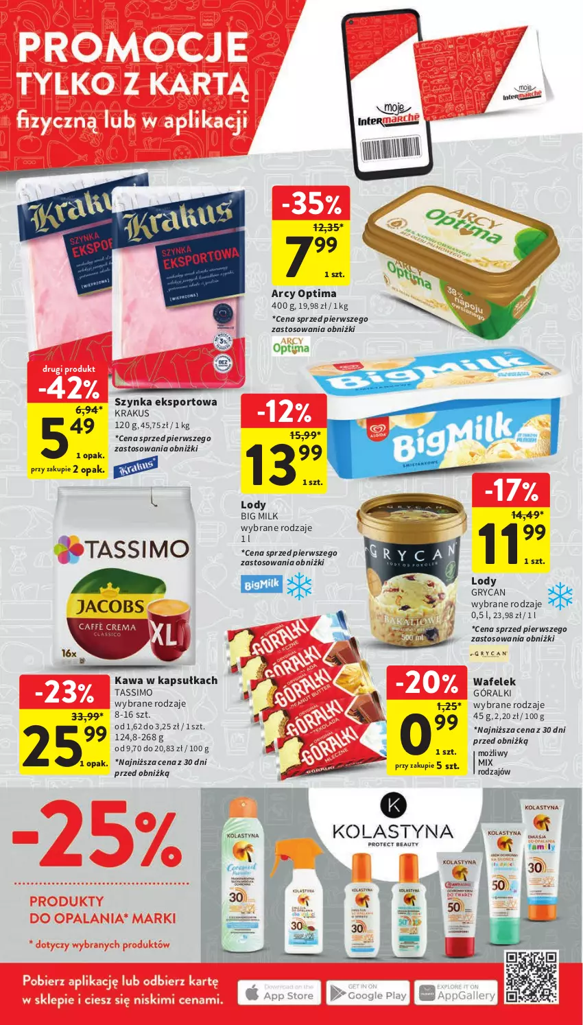 Gazetka promocyjna Intermarche - Gazetka Intermarche - ważna 27.07 do 02.08.2023 - strona 6 - produkty: Big Milk, Góralki, Gry, Kawa, Krakus, Lody, Optima, Por, Sport, Szynka, Tassimo, Wafelek