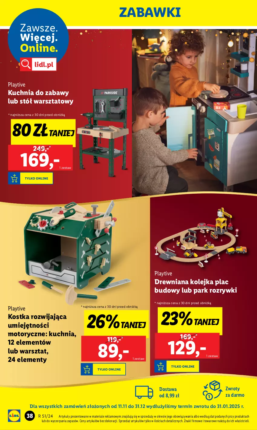 Gazetka promocyjna Lidl - GAZETKA - ważna 16.12 do 22.12.2024 - strona 40 - produkty: Drewniana kolejka, Kolejka, Kuchnia, Olej, Stół, Stół warsztatowy